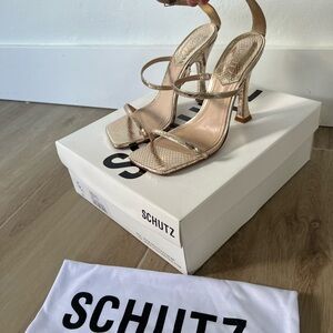 Schutz Gold Strappy Heels